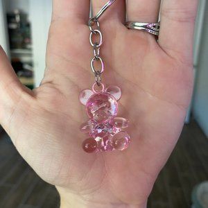 Pink Acrylic Bear Charm Keychain